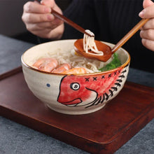 Load image into Gallery viewer, Vintage Painted Ramen Bowls | Japanese Fish Cat Noodle Donburi Rice Bowl - 1 Pc