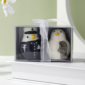 Two Birds Ceramic Salt and Pepper Shakers | Ceramic Penguin Spice Container - 2 Pc Set