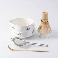 Load image into Gallery viewer, Evil Eye Matcha Bowl Set | Tea Whisk Holder Sift Bamboo - 5 Pc