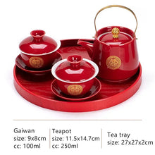 Load image into Gallery viewer, Red Chinese Tea Ceremony Set with Tray | Ceramic Wedding Teapot + Gaiwan Sets