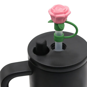 Rose Flower Straw Toppers | Silicone Stanley Cap Covers - 1 Pc