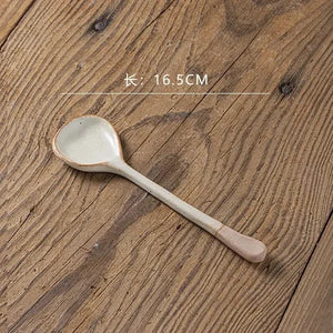 Rustic Japanese Ceramic Asian Soup Spoon | Long Handle - 1 Pc