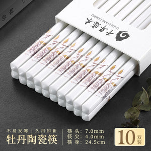 White Rose Ceramic Chopsticks | Luxury Flower Chinese Set -  10/20 Pairs