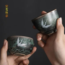 Load image into Gallery viewer, Flying Crane Japanese Tea Cups | Ceramic Animal Inspired Asian Drinkware - 1 Pc