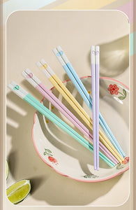 Colorful Fiberglass Chinese Chopsticks | Kawaii Heart Tableware - 5 Pc Set