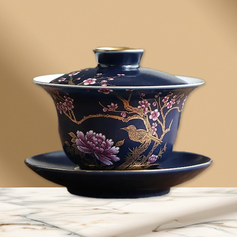Luxury Palace Lotus Flower Enamel Gaiwan | Ceramic Teacup Bowl