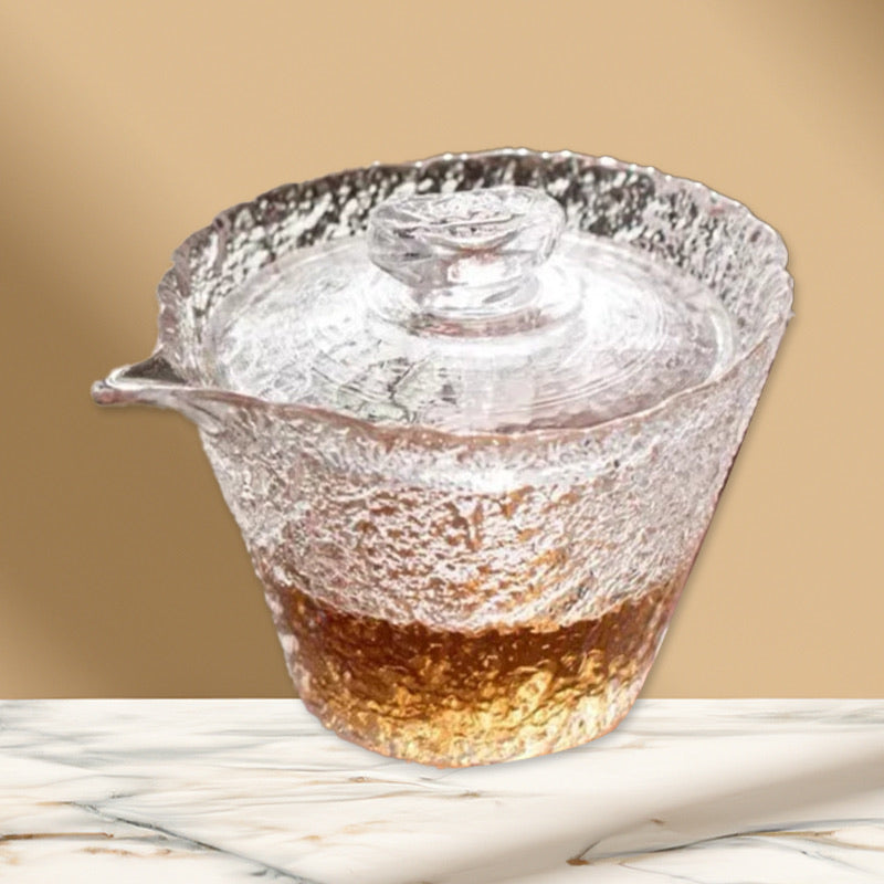 Hammer Glass Tea Cup with Lid and Spout | Gaiwan Set
