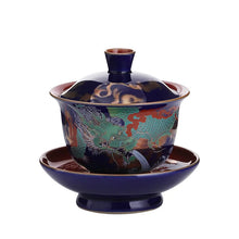 Load image into Gallery viewer, Royal Dragon Gaiwan Tea Bowl Set with Lid Saucer | Blue Ceramic Enamel