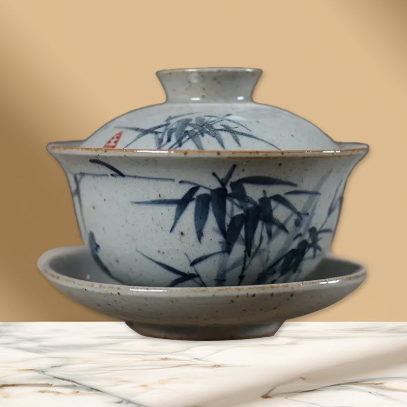 Bamboo Gaiwan Tea Set | Handpainted Chinese Teapot Steeping Tea