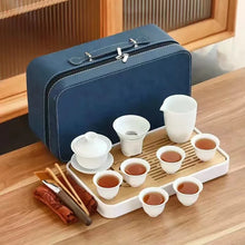 Load image into Gallery viewer, Gongfu Tea Set with Tray and Case | Portable 13-Piece White Porcelain Chinese Gaiwan Set