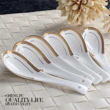 Load image into Gallery viewer, White &amp; Gold Bone China Spoon | Chinese Asian Soup Spoons - 6 Pc Set