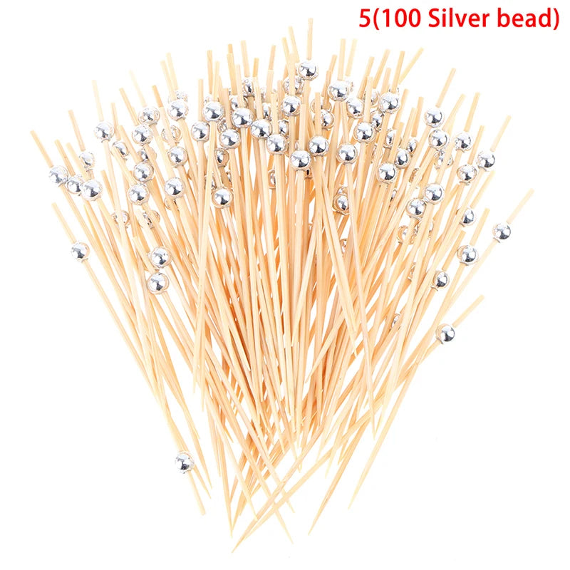 fancy silver decorative party toothpicks for cocktails and appetizers