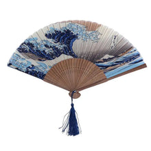 Load image into Gallery viewer, Silk Japanese Fan | The Great Wave Off Kanagawa Waves - 1 Pc