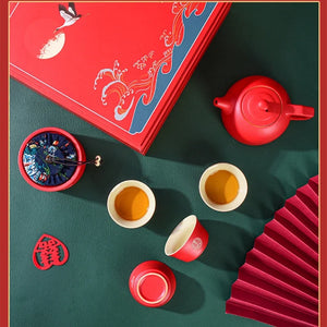Chinese Wedding Red Ceramic Tea Set | Red Vietnamese Ceremony Porcelain Pot Cup