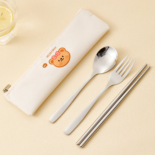 Animal Stainless Steel Travel Utensil Set with Case | Cute Spoon Fork Chopsticks Sets