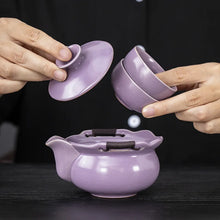 Load image into Gallery viewer, Purple Travel Tea Set Portable | Floral Chinese Teapot Cups with Case