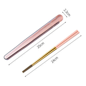 Gold Travel Chopsticks with Case | Stainless Steel Metal Small Portable Camping Chopstick - 1 Pair