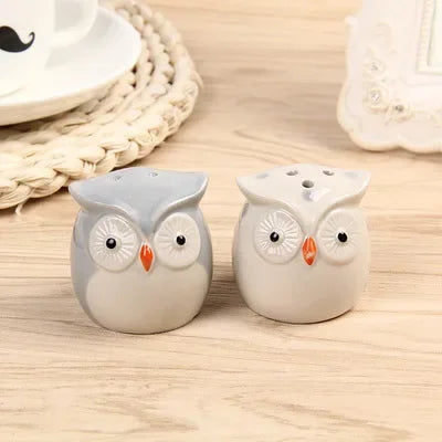 Cute Owl Salt and Pepper Shakers Set | Ceramic Bottle Animal Seasoning - 2 Pc