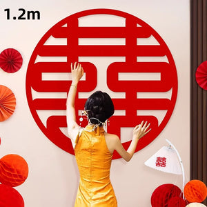 Circle Chinese Wedding Sign Hanging Banner | Vietnamese Tea Ceremony Wall Decor  1/4 Pcs