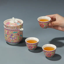 Load image into Gallery viewer, Pink Oriental Luxury Portable Travel Tea Set Pot 3 Cups with Case