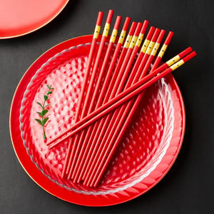 Gold Tip Red Chinese Chopsticks | Metal Luxury Wedding New Year Gift - 1Pair