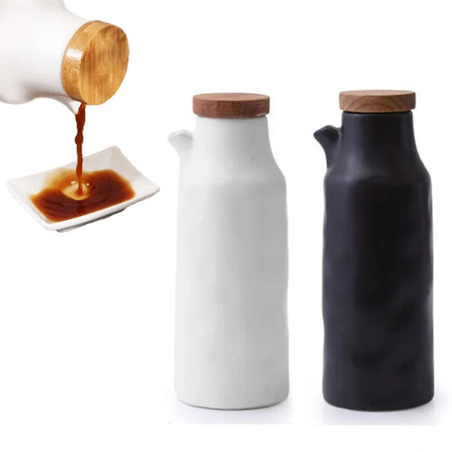 White & Black Soy Sauce Bottle | Ceramic Oil Dispenser - 1 or 2 Pc Set