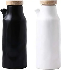 White & Black Soy Sauce Bottle | Ceramic Oil Dispenser - 1 or 2 Pc Set