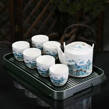 Load image into Gallery viewer, Blue &amp; White Jade Porcelain Chinese Tea Set | Large Pot and Cups