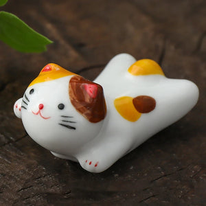 Cute Laying Cat Chopstick Rest | Ceramic Kitten Utensil Holder - 1 Pc