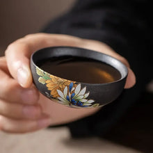 Load image into Gallery viewer, Wide-Mouth Black Lotus Ceramic Chinese Tea Cup - 1 Pc