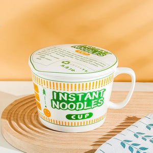 Cute Instant Noodle Cup Ramen Bowl | Japanese Novelty Ceramic Bowls With Lid and Handle