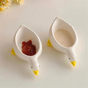 Cute Duck Soy Sauce Dish | Small Dipping Ceramic Bowls - 2 Pc Set