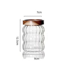 Load image into Gallery viewer, Wavy Glass Spice Jars with Wood Lid | Sealed Storage for Tea Coffee - 1 Pc