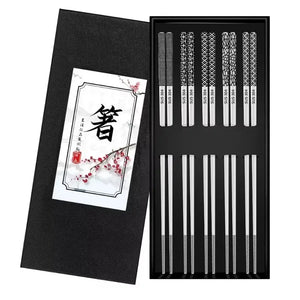 Silver Textured Metal Chopsticks | Korean Luxury Fancy Set - 5 Pairs