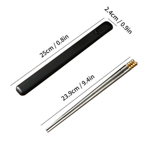 Gold Bead Silver Stainless Steel Metal Korean Portable Travel Chopsticks - 1/5/10 Pairs