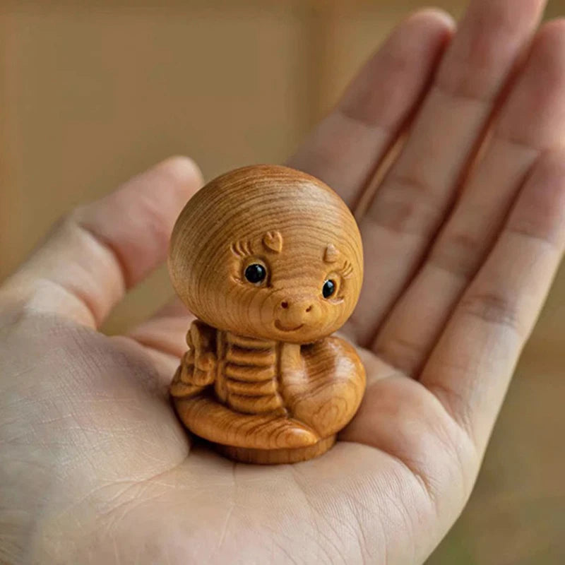 Mini Wood Carving Snake Figurine | Chinese New Year Gift 2025 - 1