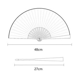 Black Chinese Fan with White Dragon | Handheld Bamboo Folding - 1 Pc