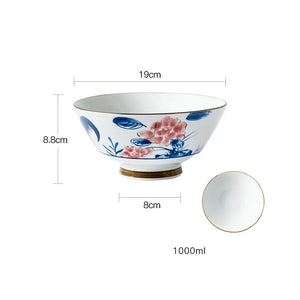 Blue & White Ramen Bowl | Japanese Retro Ceramic Noodle Rice Donburi Bowls - 1 Pc