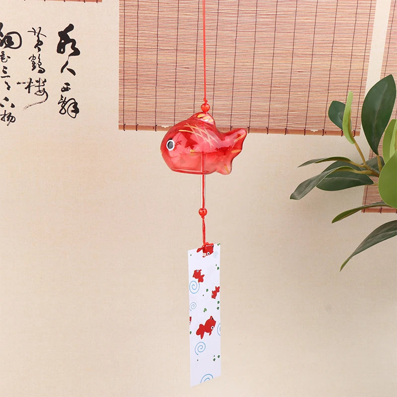 Red Fish Japanese Wind Chimes | Furin Glass Bell Hanging Decor - 1 Pc