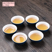 Load image into Gallery viewer, Navy Blue Porcelain Chinese Tea Cup Set | 6 Pc, Wide &amp; Tall Variants
