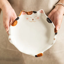 Load image into Gallery viewer, Cute Fat Cat Plates | Round Ceramic Japanese Kitty Plate - 1 Pc