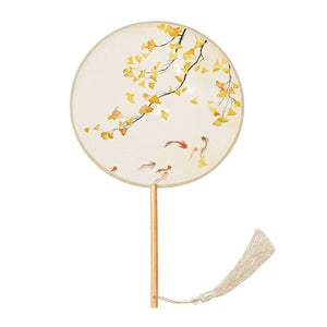 Round Fans Guest Favors | Vintage Chinese Silk with Tassel - 1 Pc
