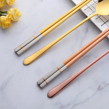 Load image into Gallery viewer, Korean Stainless Steel Metal Chopsticks &amp; Spoon Set in Various Colors| 1 Pair Set