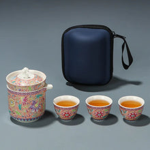 Load image into Gallery viewer, Pink Oriental Luxury Portable Travel Tea Set Pot 3 Cups with Case