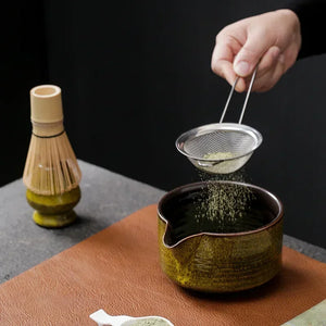 Yellow Matcha Set | Bowl Scoop Whisk Towel Holder and Sifter - 7 Pc