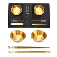 Load image into Gallery viewer, Gold Metal Chopsticks Gift Set | Holder Soy Sauce Dish - 1 Set