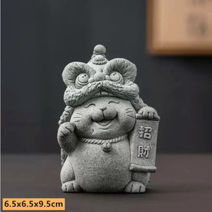 Lucky Cat Stone Tea Pet | Fengshui Chinese Mascot - 1 Pc