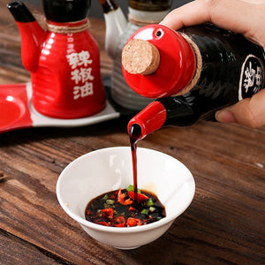 Black Retro Traditional Japanese Ceramic Soy Sauce Bottle & Dispenser - 1 Pc