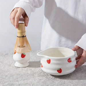 Strawberry Matcha Bowl Tea Set | Cute Fruit Japanese Whisk Holder