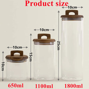 Large Glass Spice Jars with Handle Lid | Clear Food Storage Tea Canister - 1 Pc